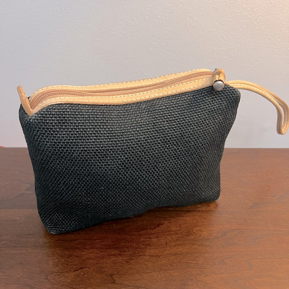 Tommy Bahama  burlap and leather wristlet / purse